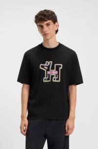 All-gender cotton-jersey T-shirt with graphic print, Black
