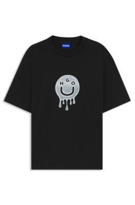 All-gender cotton-jersey T-shirt with graphic print, Black