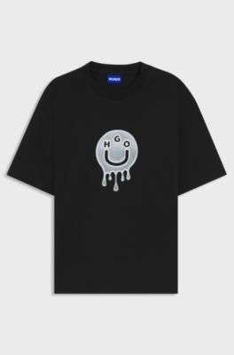 All-gender cotton-jersey T-shirt with graphic print, Black