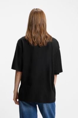 All-gender cotton-jersey T-shirt with graphic print, Black