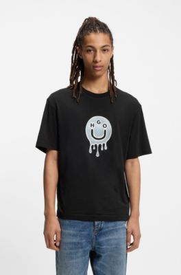 All-gender cotton-jersey T-shirt with graphic print, Black