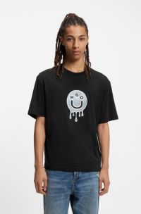 All-gender cotton-jersey T-shirt with graphic print, Black