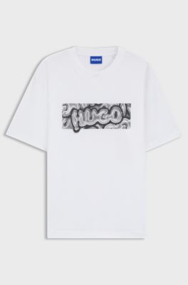 All-gender cotton-jersey T-shirt with graphic print, White