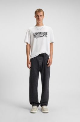 All-gender cotton-jersey T-shirt with graphic print, White