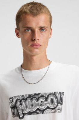 All gender-T-shirt i bomullsjersey med tryck, Vit