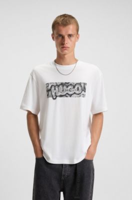 All-gender cotton-jersey T-shirt with graphic print, White