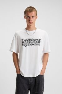 All-gender cotton-jersey T-shirt with graphic print, White