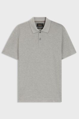 Regular-fit polo shirt in cotton and silk, Light Grey