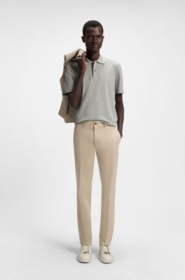 Regular-fit polo shirt in cotton and silk, Light Grey