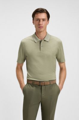 Regular-fit polo van katoen en zijde, Kalk