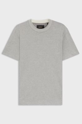 Micro-structured T-shirt in cotton and silk, Grey