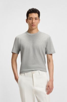 Micro-structured T-shirt in cotton and silk, Grey