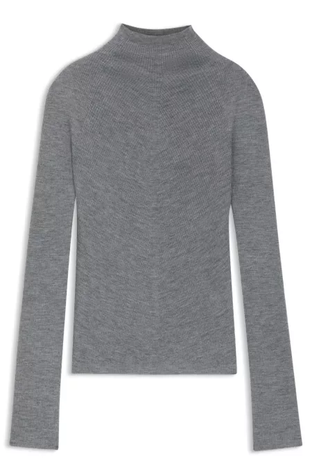 Mock-neck sweater in ribbed merino wool