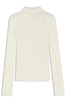 モックネックセーター メリノウール ミックスリブ, ナチュラル