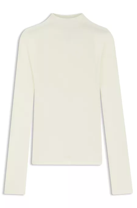 Mock-neck sweater in merino wool with mixed ribbing