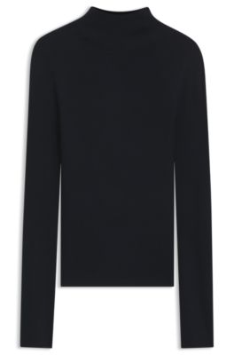 Virgin wool sweater with mock neckline, Dark Blue