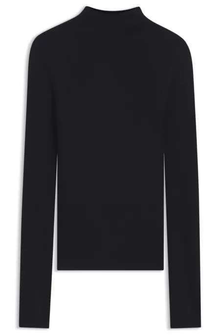 Pull en laine mérinos à col montant et côtes mélangées
