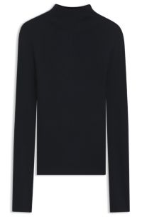 Virgin wool sweater with mock neckline, Dark Blue