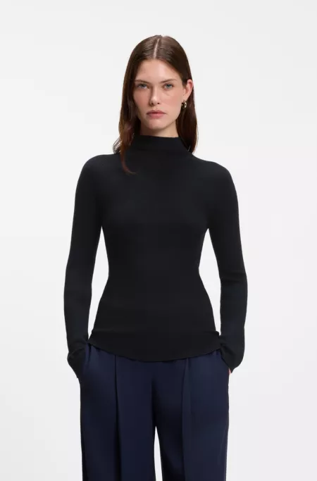 Mock-neck sweater in ribbed merino wool