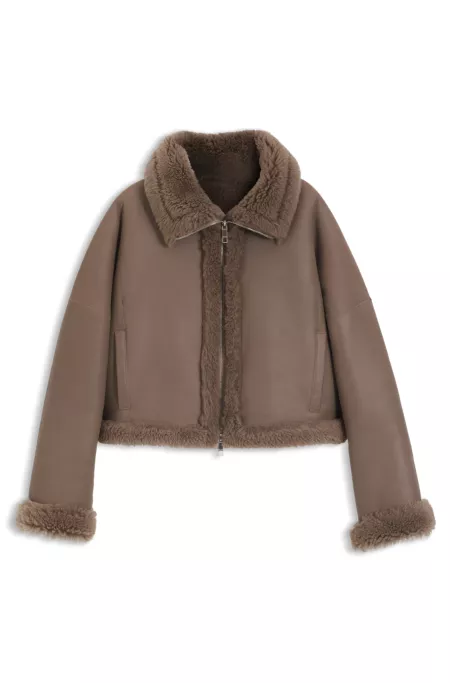 Nappalan-leather jacket with shearling trim