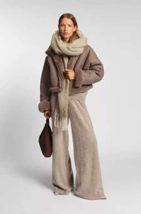 Nappalan-leather jacket with shearling trim