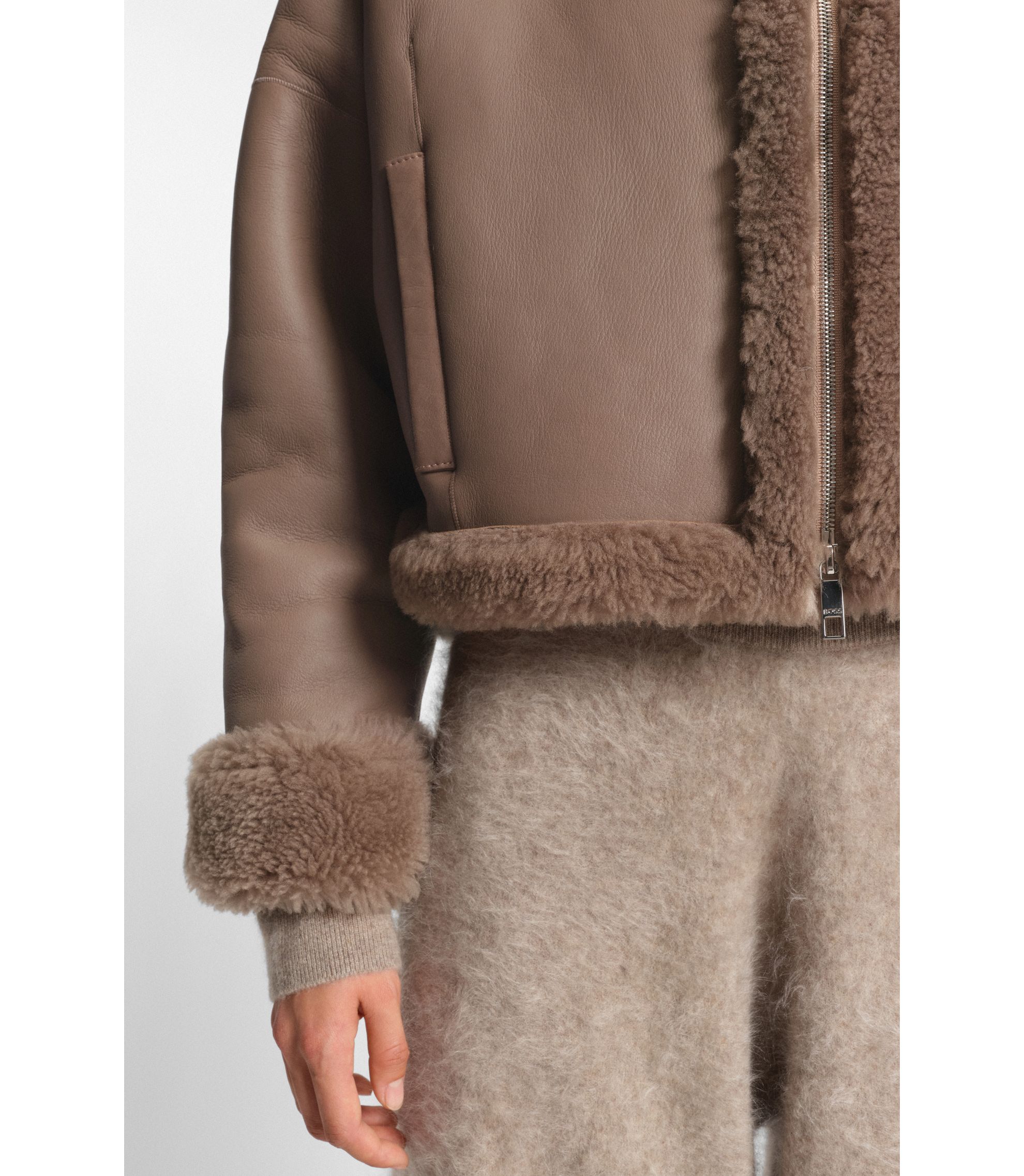 BOSS - ナパラン レザージャケット シアリングトリム - ブラウン