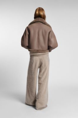 Nappalan-leather jacket with shearling trim, Brown