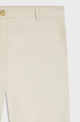 Regular-fit trousers in cotton-blend corduroy, Natural