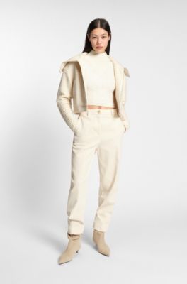 Regular-fit trousers in cotton-blend corduroy, Natural