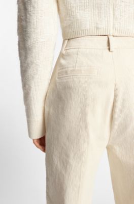 Regular-fit trousers in cotton-blend corduroy, Natural