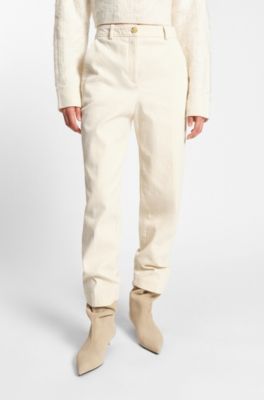 Regular-fit trousers in cotton-blend corduroy, Natural
