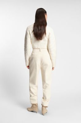 Regular-fit trousers in cotton-blend corduroy, Natural