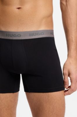 Eng anliegende Boxershorts aus Stretch-Baumwolle im Dreierpack, Schwarz / Grau