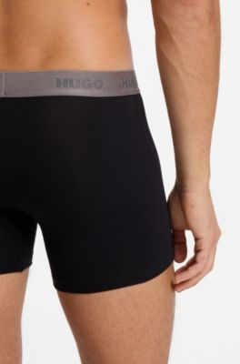 Eng anliegende Boxershorts aus Stretch-Baumwolle im Dreierpack, Schwarz / Grau