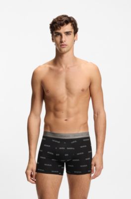 Eng anliegende Boxershorts aus Stretch-Baumwolle im Dreierpack, Schwarz / Grau