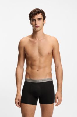 Eng anliegende Boxershorts aus Stretch-Baumwolle im Dreierpack, Schwarz / Grau