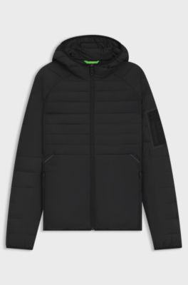 Water-repellent hooded jacket with decorative reflective details, Black