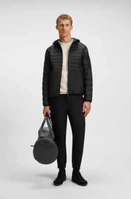 Water-repellent hooded jacket with decorative reflective details, Black