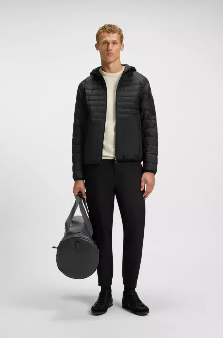 Water-repellent hooded jacket with decorative reflective details