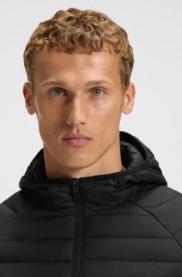 Water-repellent hooded jacket with decorative reflective details, Black