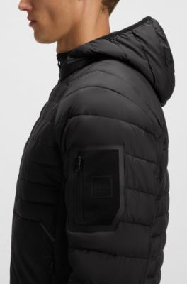 Water-repellent hooded jacket with decorative reflective details, Black
