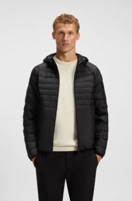 Water-repellent hooded jacket with decorative reflective details, Black