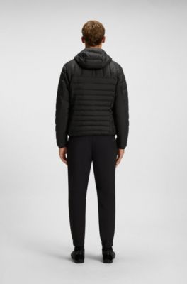 Water-repellent hooded jacket with decorative reflective details, Black