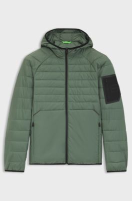 Water-repellent hooded jacket with decorative reflective details, Green