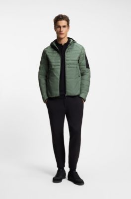 Water-repellent hooded jacket with decorative reflective details, Green