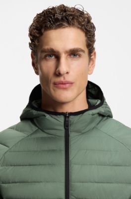 Water-repellent hooded jacket with decorative reflective details, Green