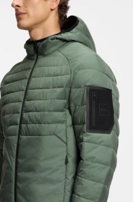 Water-repellent hooded jacket with decorative reflective details, Green
