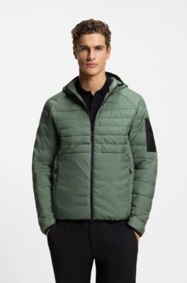 Water-repellent hooded jacket with decorative reflective details, Green