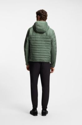 Water-repellent hooded jacket with decorative reflective details, Green