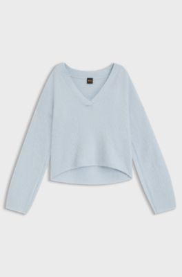 Pull Relaxed en alpaga et laine &agrave; col V, bleu clair
